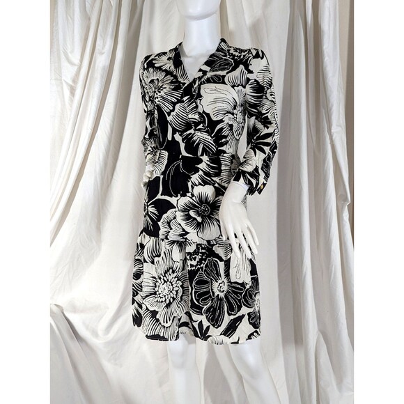 Rachel Zoe Floral Shirt Dress – Black & White – Size S – 3/4 Sleeve– NWOT - Picture 2 of 5